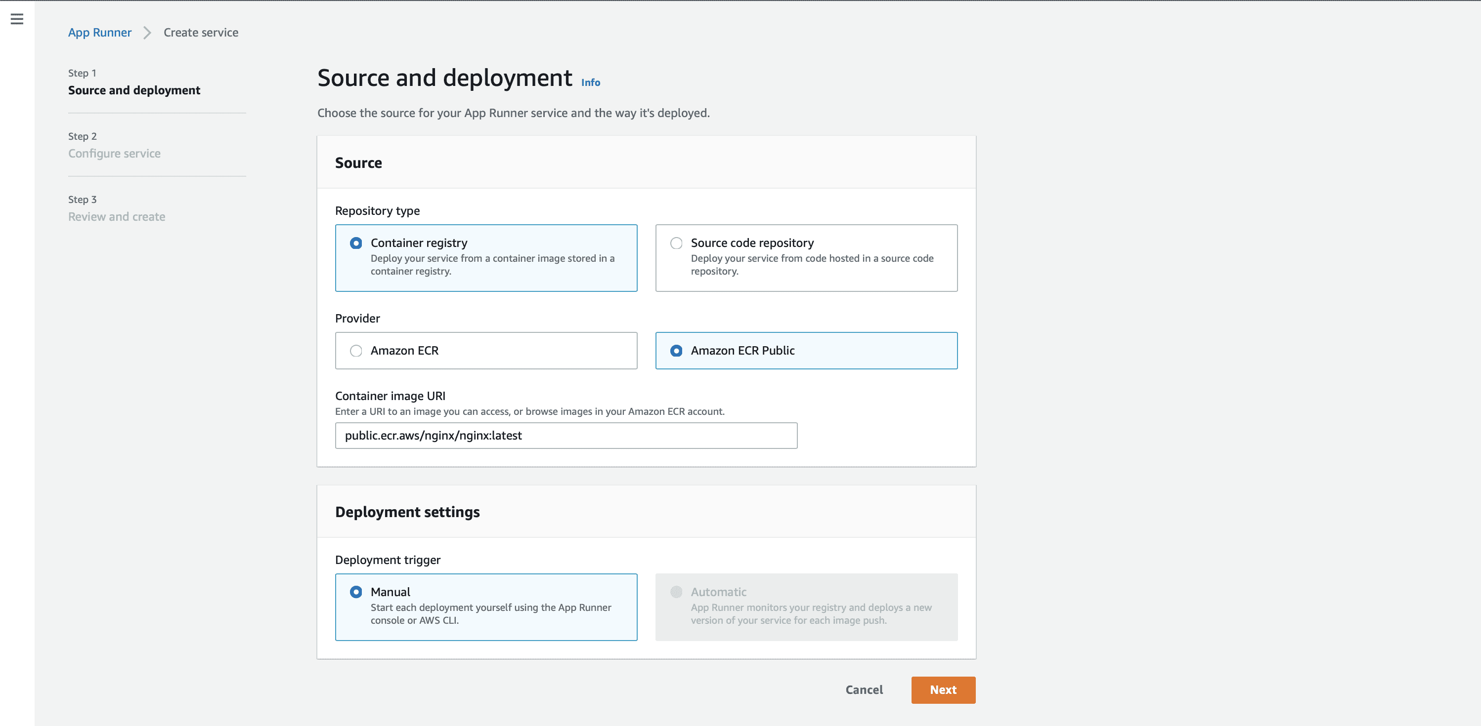 aws app runner container image source